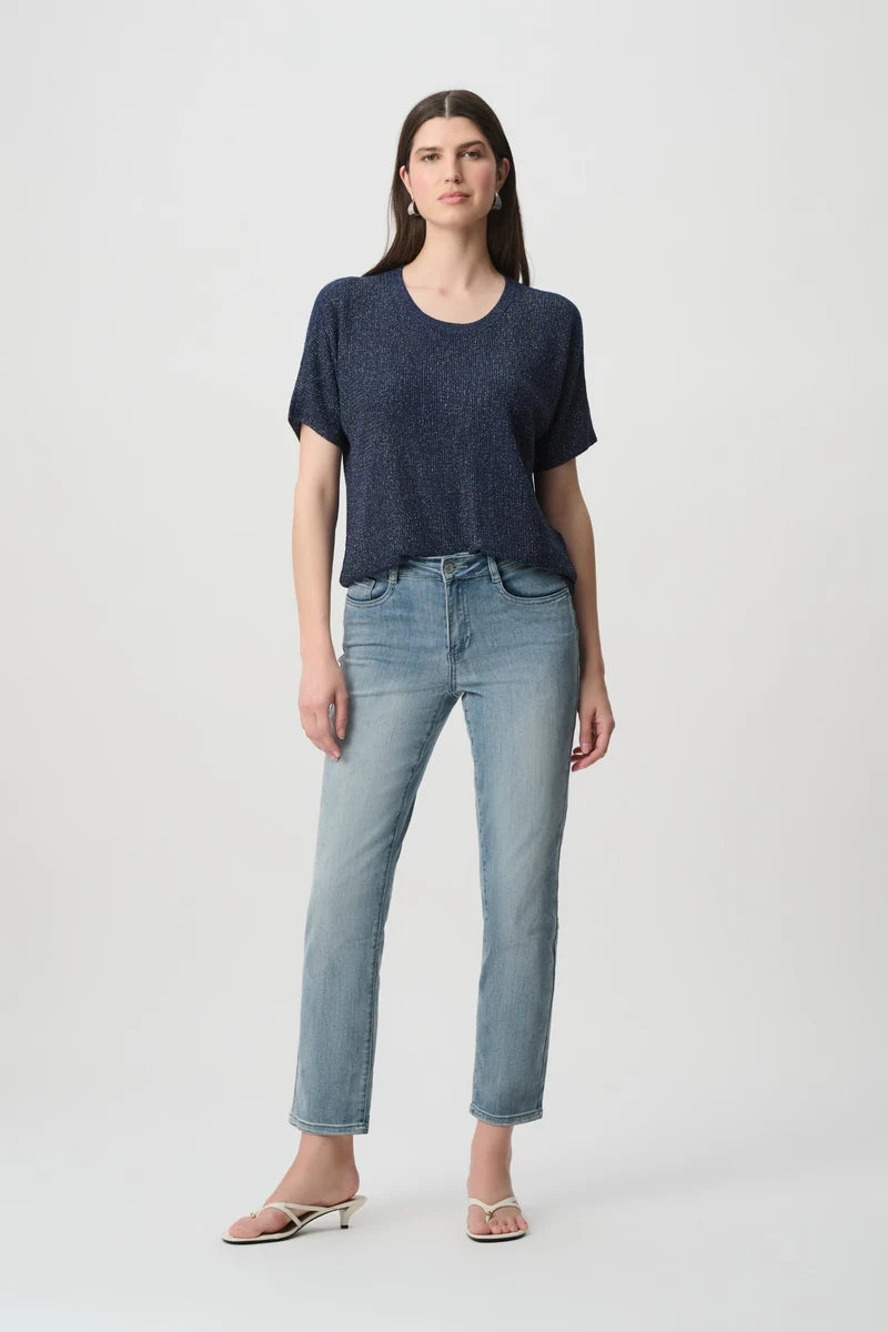 Joseph Ribkoff 263900 navy metallic knit T-shirt product photo 4
