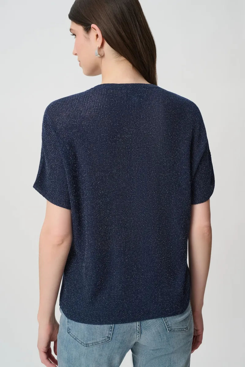 Joseph Ribkoff 263900 navy metallic knit T-shirt product photo 5