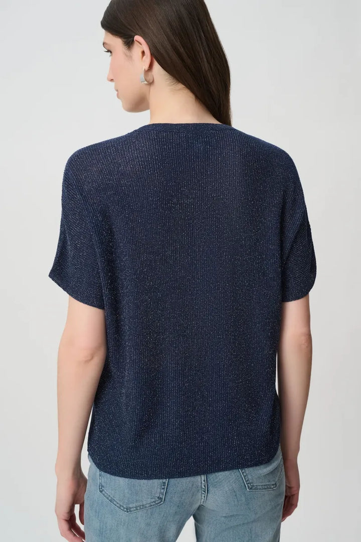 Joseph Ribkoff 263900 navy metallic knit T-shirt product photo 5