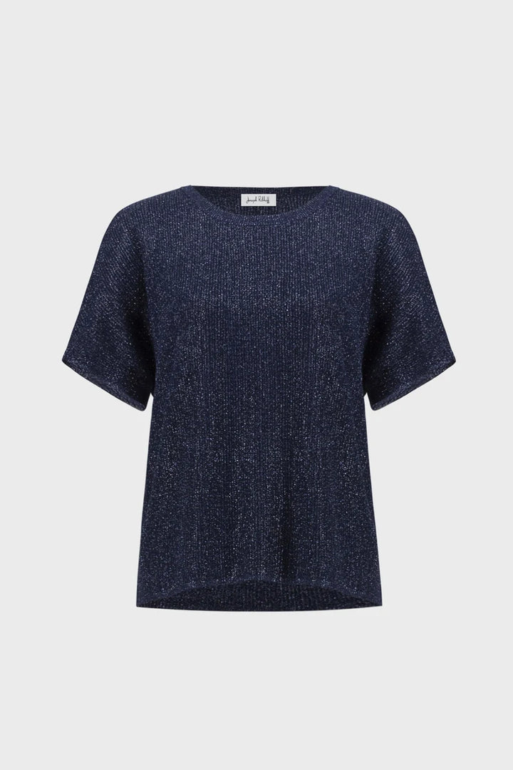 Joseph Ribkoff 263900 navy metallic knit T-shirt product photo 6