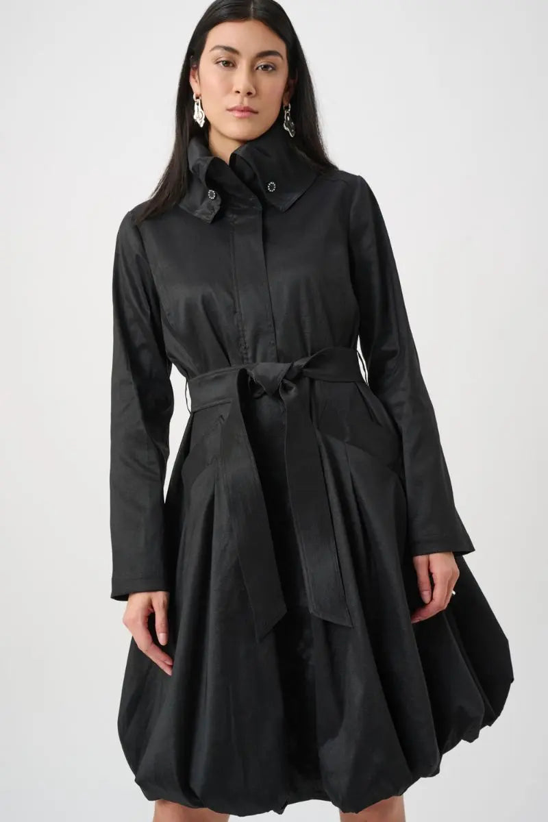 Stretch Taffeta Belted Fit & Flare Balloon Coat in Black By Joseph Ribkoff 263911