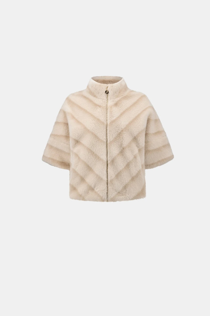 Joseph Ribkoff Chevron Faux Fur Jacket 264946 in Beige/Almond, product-only front view