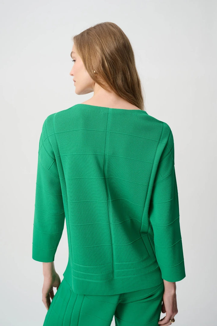 Joseph Ribkoff Textured V-Neck Sweater 271954 in Botanical Green, back view