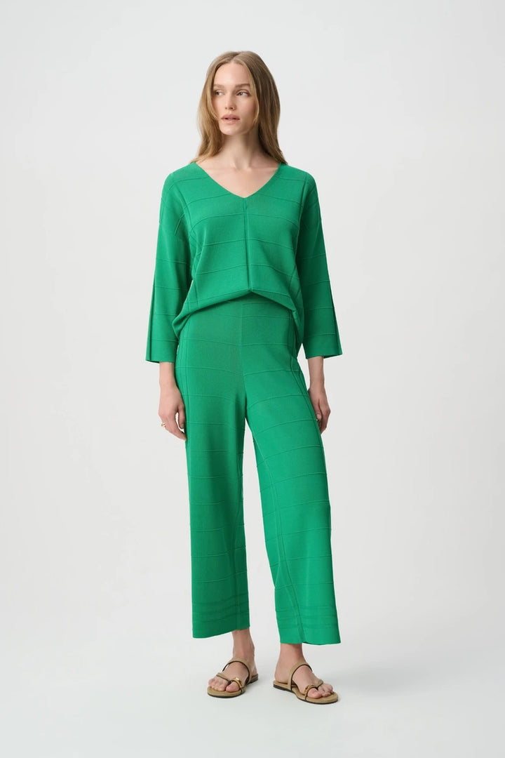 Joseph Ribkoff Textured V-Neck Sweater 271954 in Botanical Green, full-length styled view