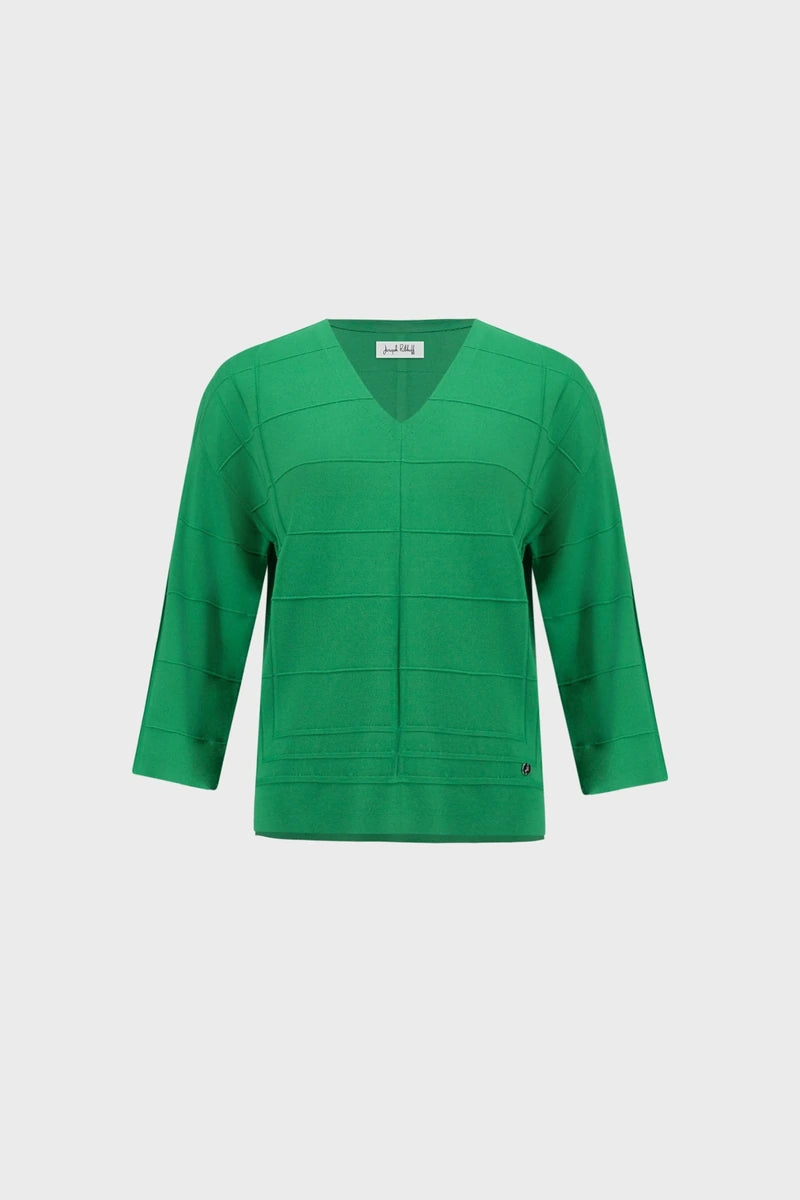 Joseph Ribkoff Textured V-Neck Sweater 271954 in Botanical Green, product front view