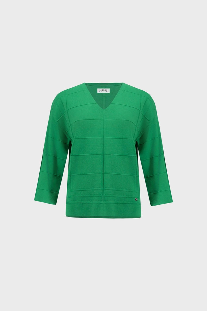 Joseph Ribkoff Textured V-Neck Sweater 271954 in Botanical Green, product front view