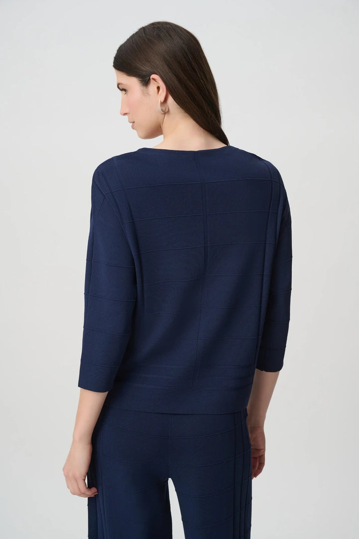 Joseph Ribkoff Textured V-Neck Sweater 271954 in Indigo, back view