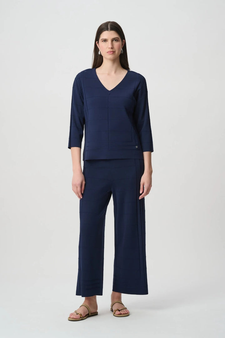 Joseph Ribkoff Textured V-Neck Sweater 271954 in Indigo, full-length styled view