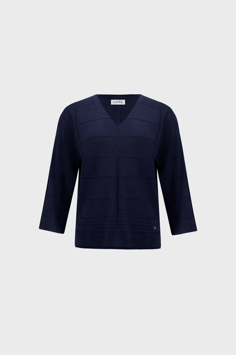 Joseph Ribkoff Textured V-Neck Sweater 271954 in Indigo, product front view