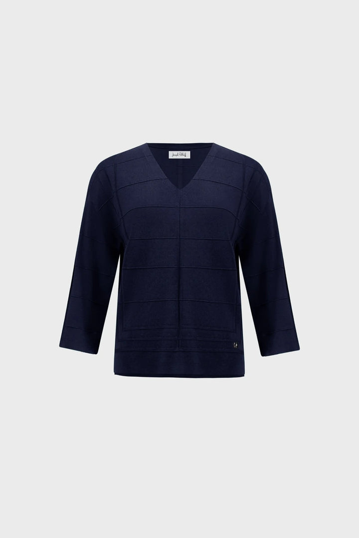 Joseph Ribkoff Textured V-Neck Sweater 271954 in Indigo, product front view