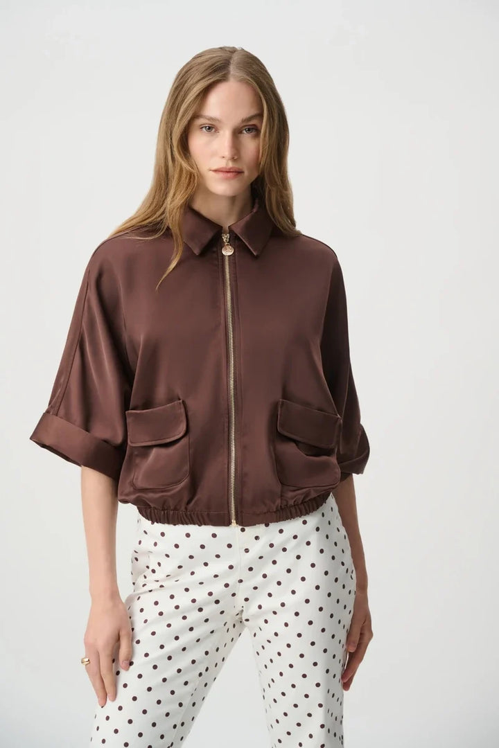 Joseph Ribkoff satin blouson jacket Mahogany style 271974 view 1
