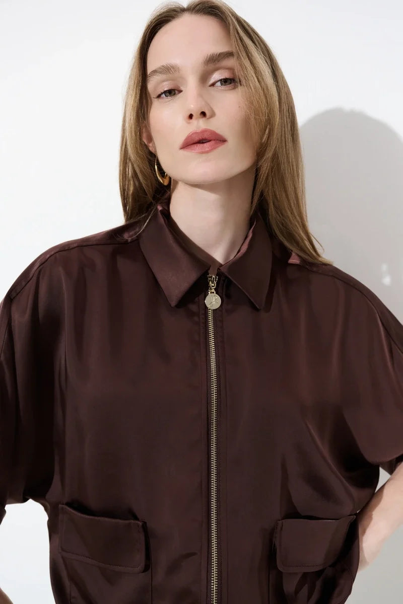 Joseph Ribkoff satin blouson jacket Mahogany style 271974 view 5
