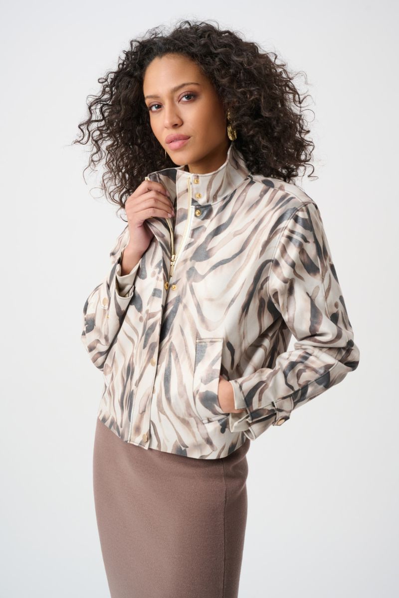 Joseph Ribkoff foiled jacket faux suede detail