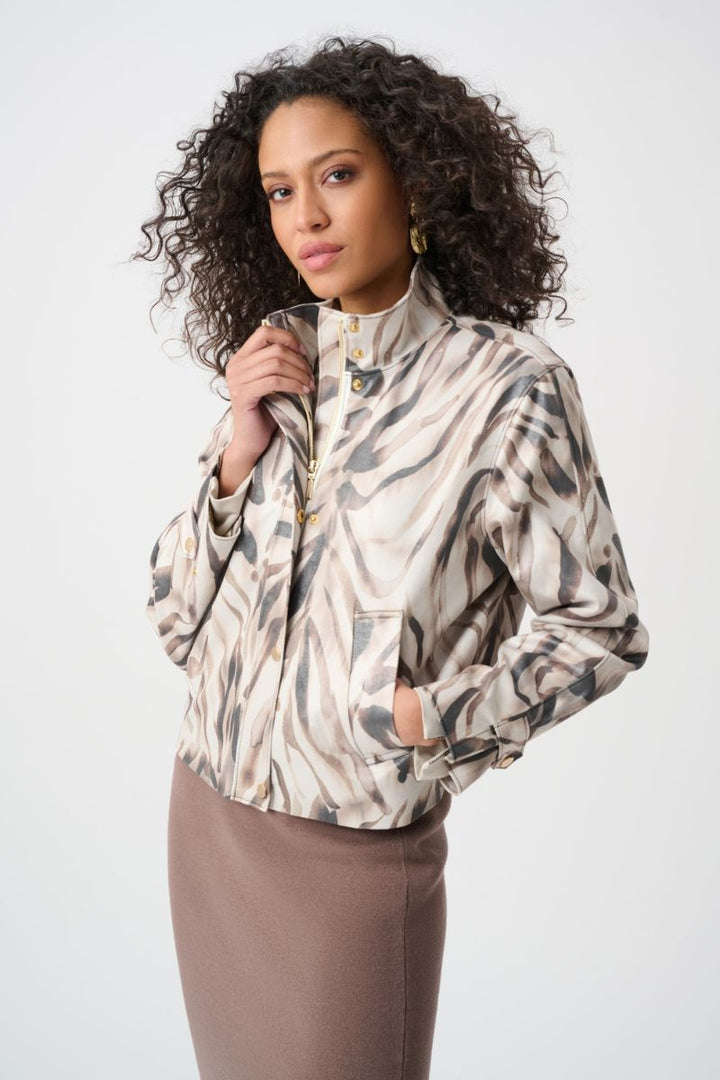 Joseph Ribkoff foiled jacket faux suede detail