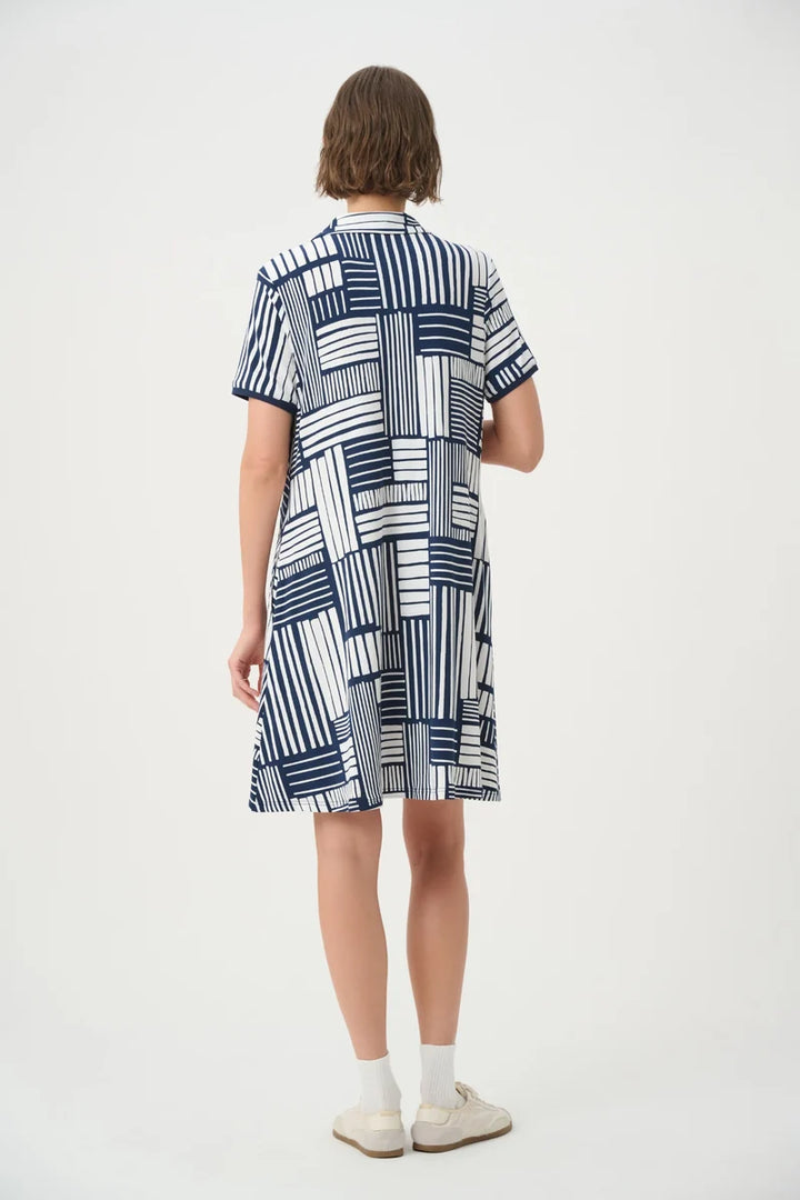 Joseph Ribkoff 271635 Geometric Print Polo Trapeze Dress navy and white back view