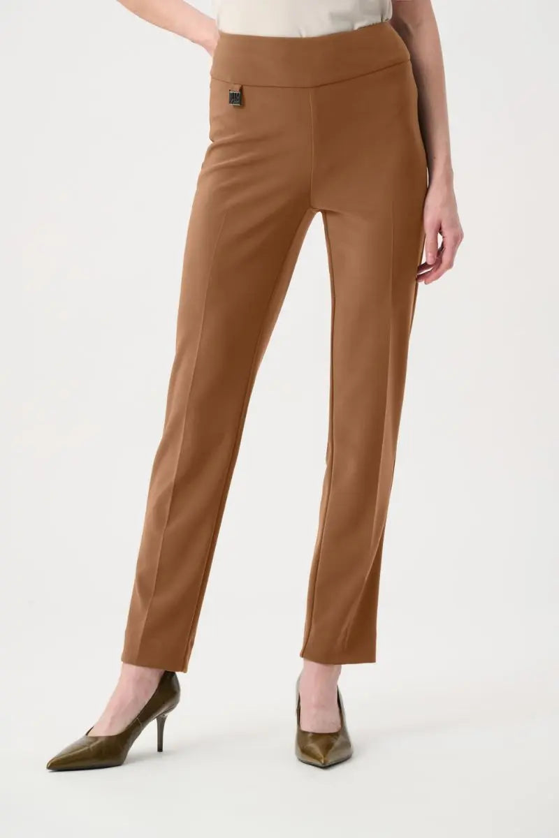 Woman wearing Wonder Pant in Camel by Joseph Ribkoff style 144092 front