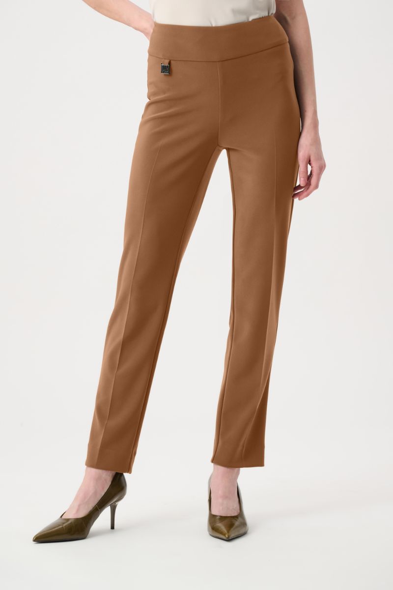 Woman wearing Wonder Pant in Camel by Joseph Ribkoff style 144092 front