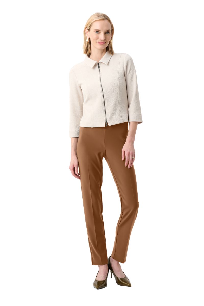 Woman wearing Wonder Pant in Camel by Joseph Ribkoff style 144092 styled