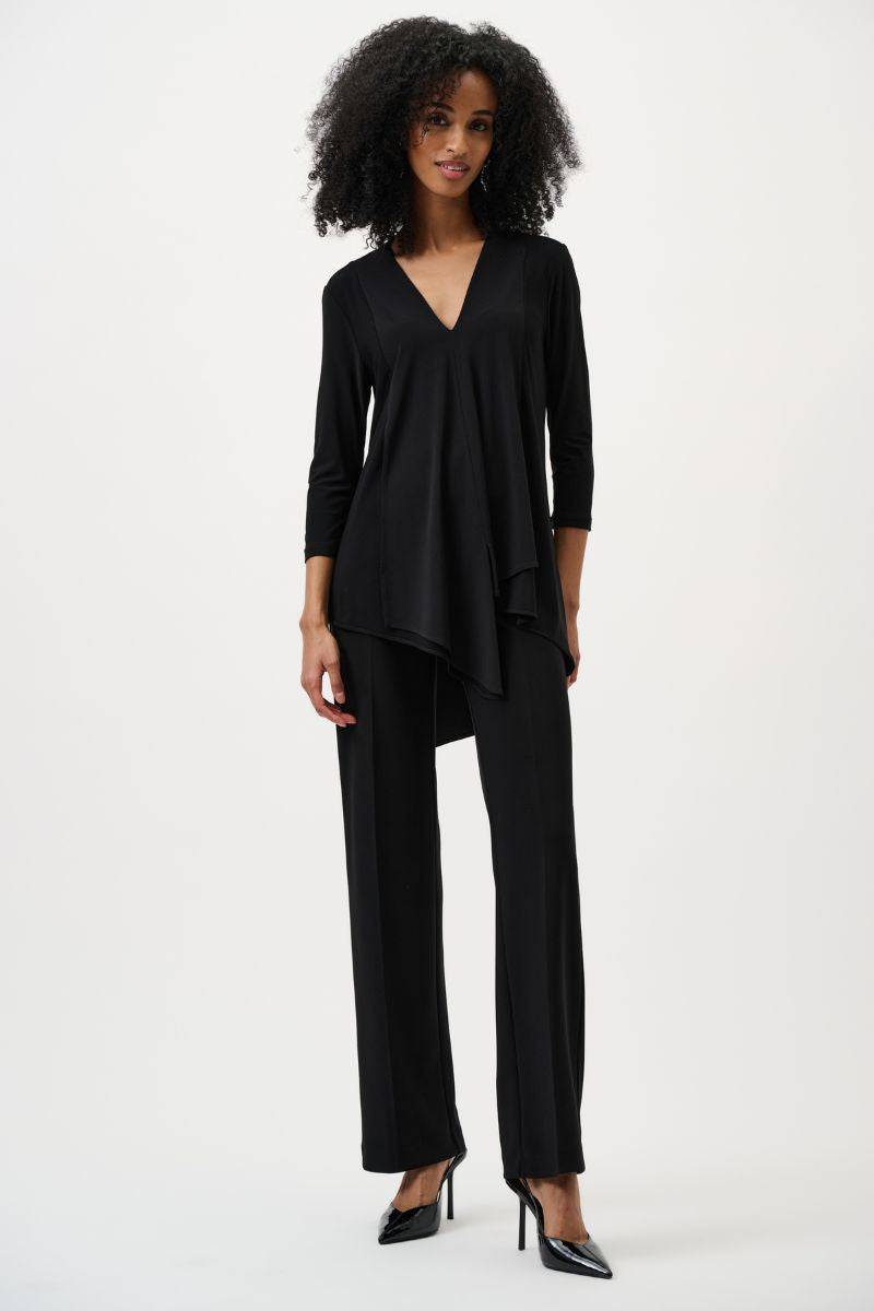 Woman wearing Wide Leg Pant in Black by Joseph Ribkoff style 153088 styled