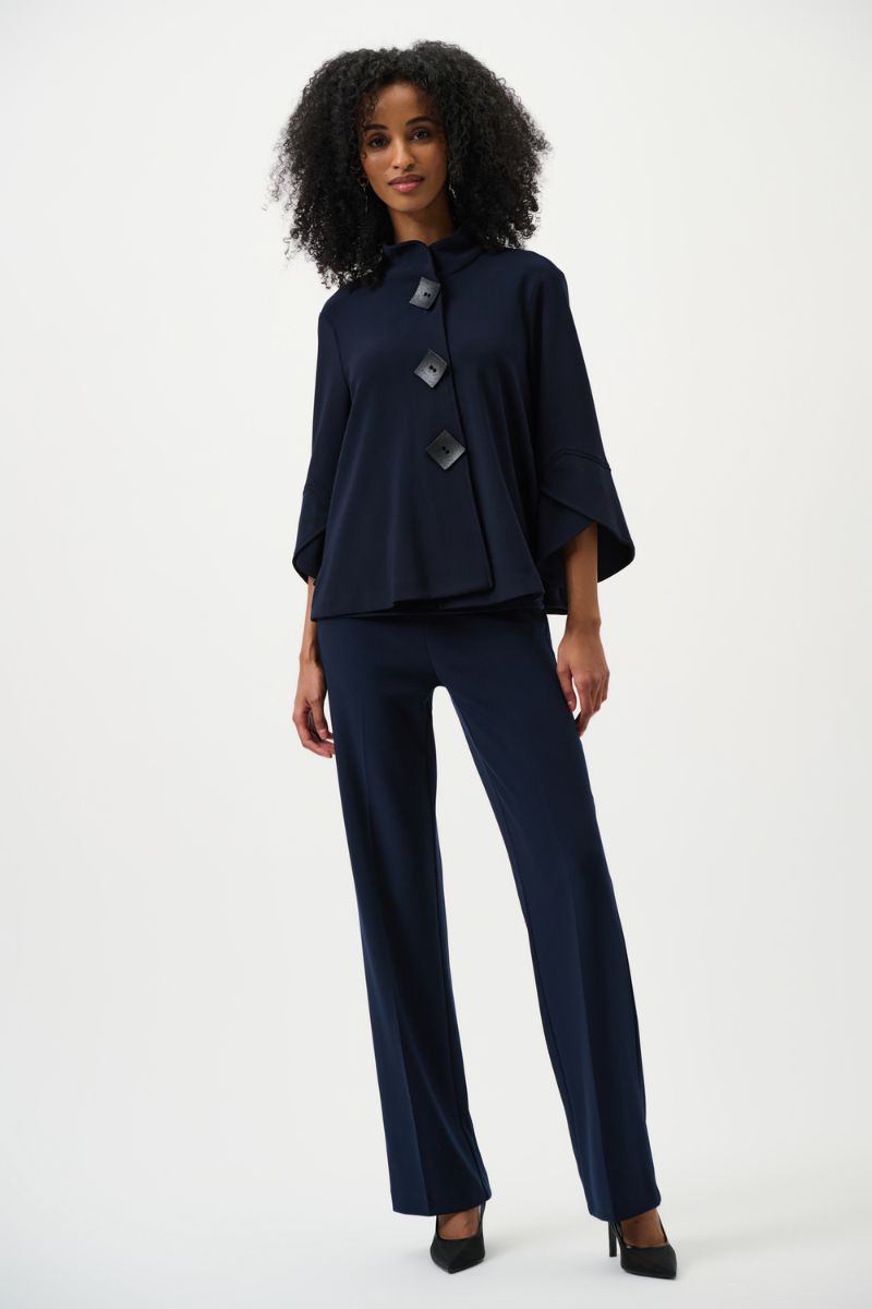 Woman wearing Wide Leg Pant in Midnight Blue by Joseph Ribkoff style 153088 styled