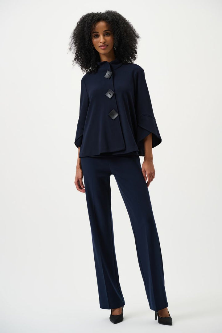 Woman wearing Wide Leg Pant in Midnight Blue by Joseph Ribkoff style 153088 styled