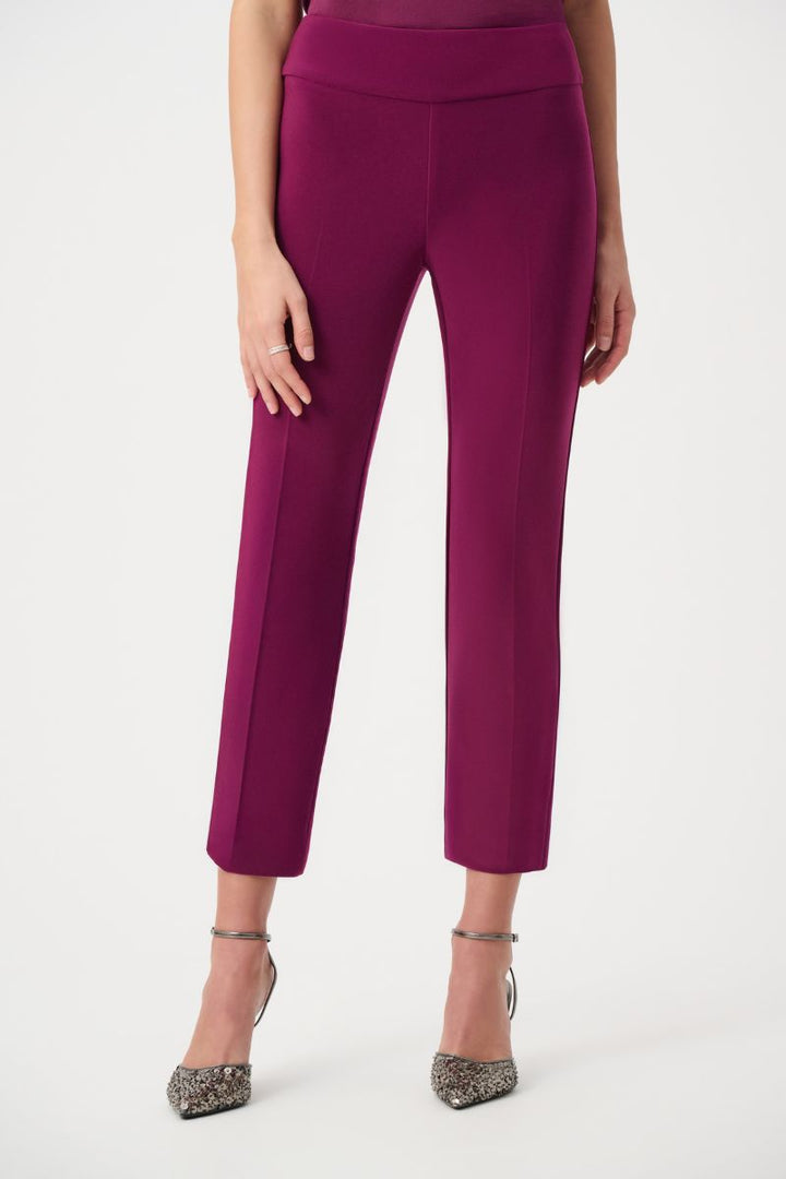Woman wearing Cropped Pull-On Pant in Berry Burst by Joseph Ribkoff style 181089 detail