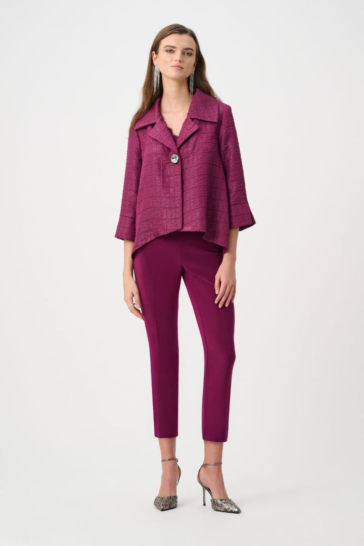Woman wearing Cropped Pull-On Pant in Berry Burst by Joseph Ribkoff style 181089 front