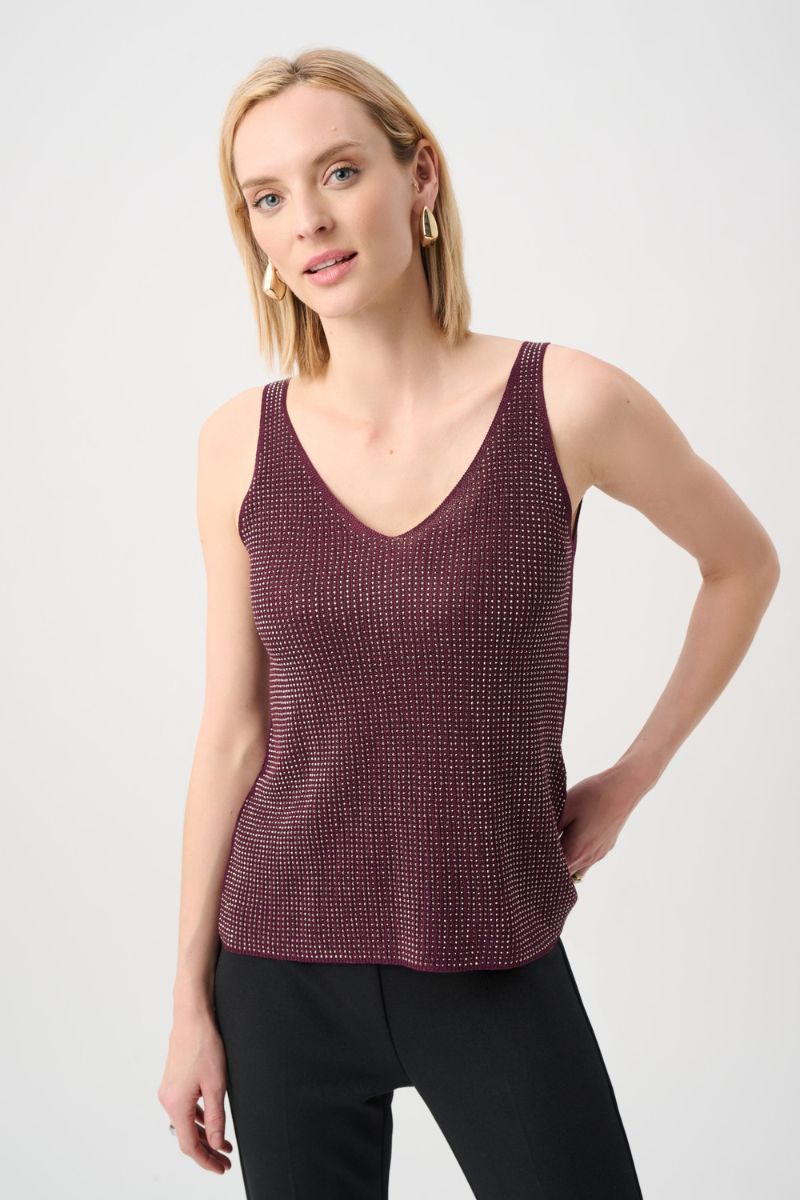 Metallic Knit Camisole with Rhinestones in Elderberry by Joseph Ribkoff – 252915