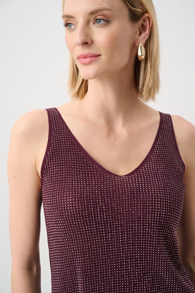 Joseph Ribkoff Elderberry Camisole front V-neckline and rhinestone detail 252915