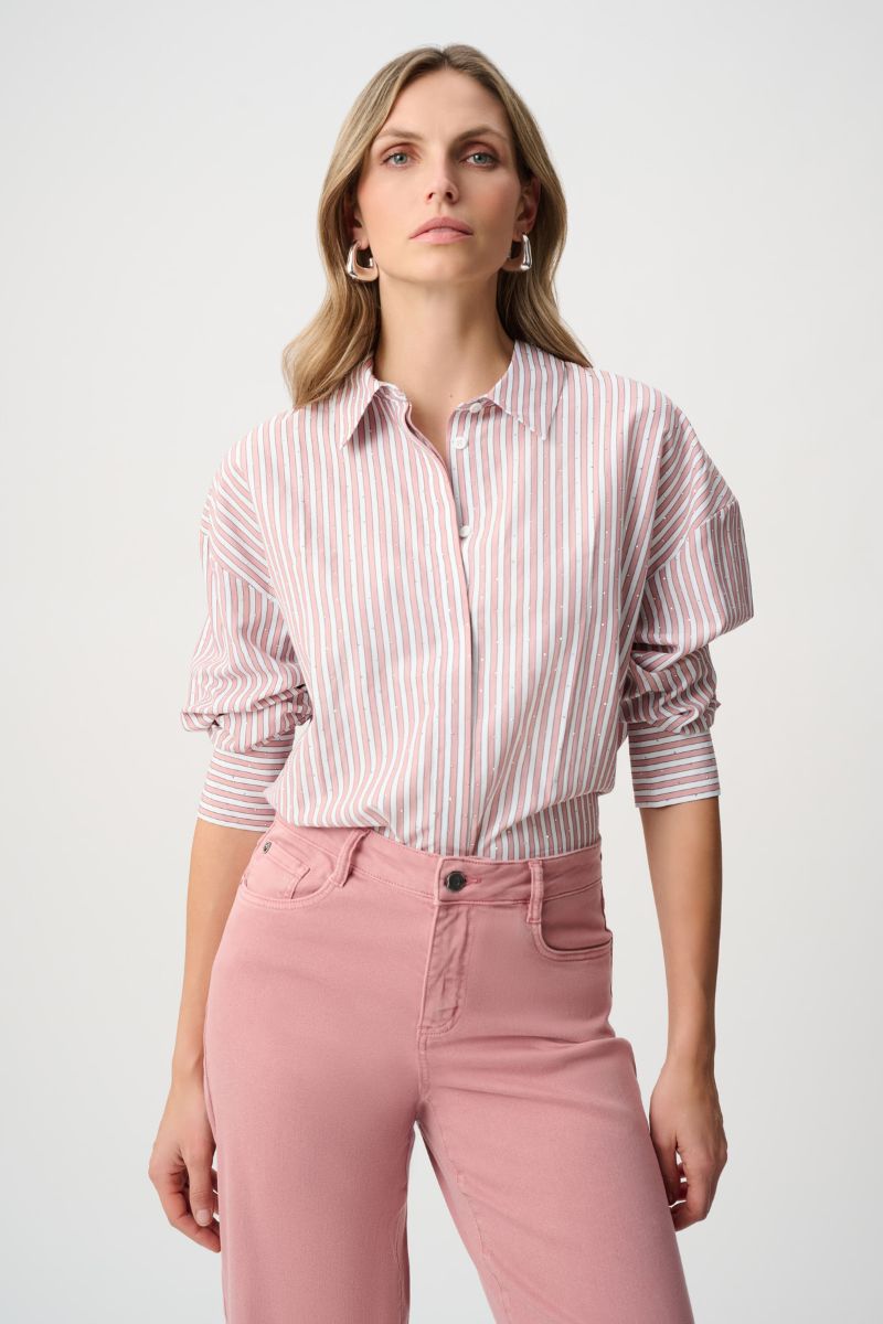 Joseph Ribkoff striped Tencel blouse front view boxy fit 261931