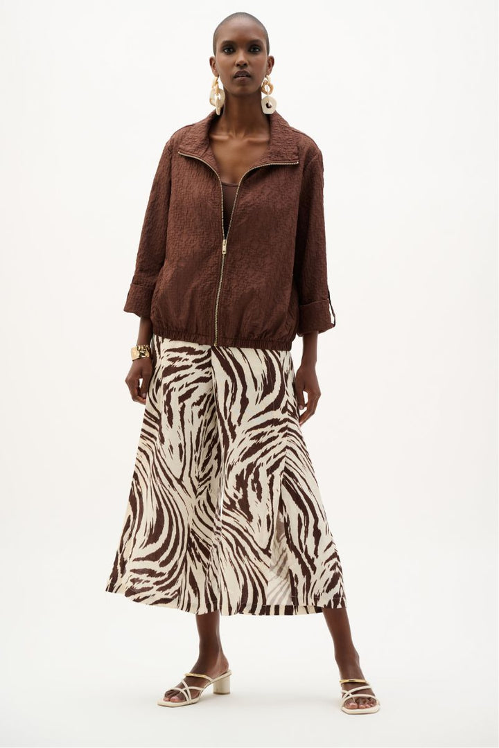 Woman wearing Textured Bomber Jacket in Mahogany by Joseph Ribkoff front