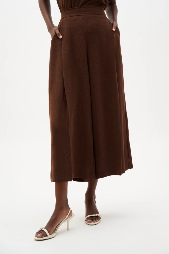 Woman wearing Gauze Pull-On Culotte Pants With Pleats in Mahogany by Joseph Ribkoff front view