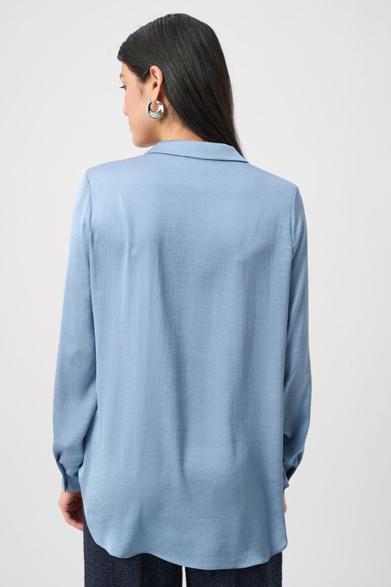 Joseph Ribkoff satin tunic back view relaxed fit blue 263025