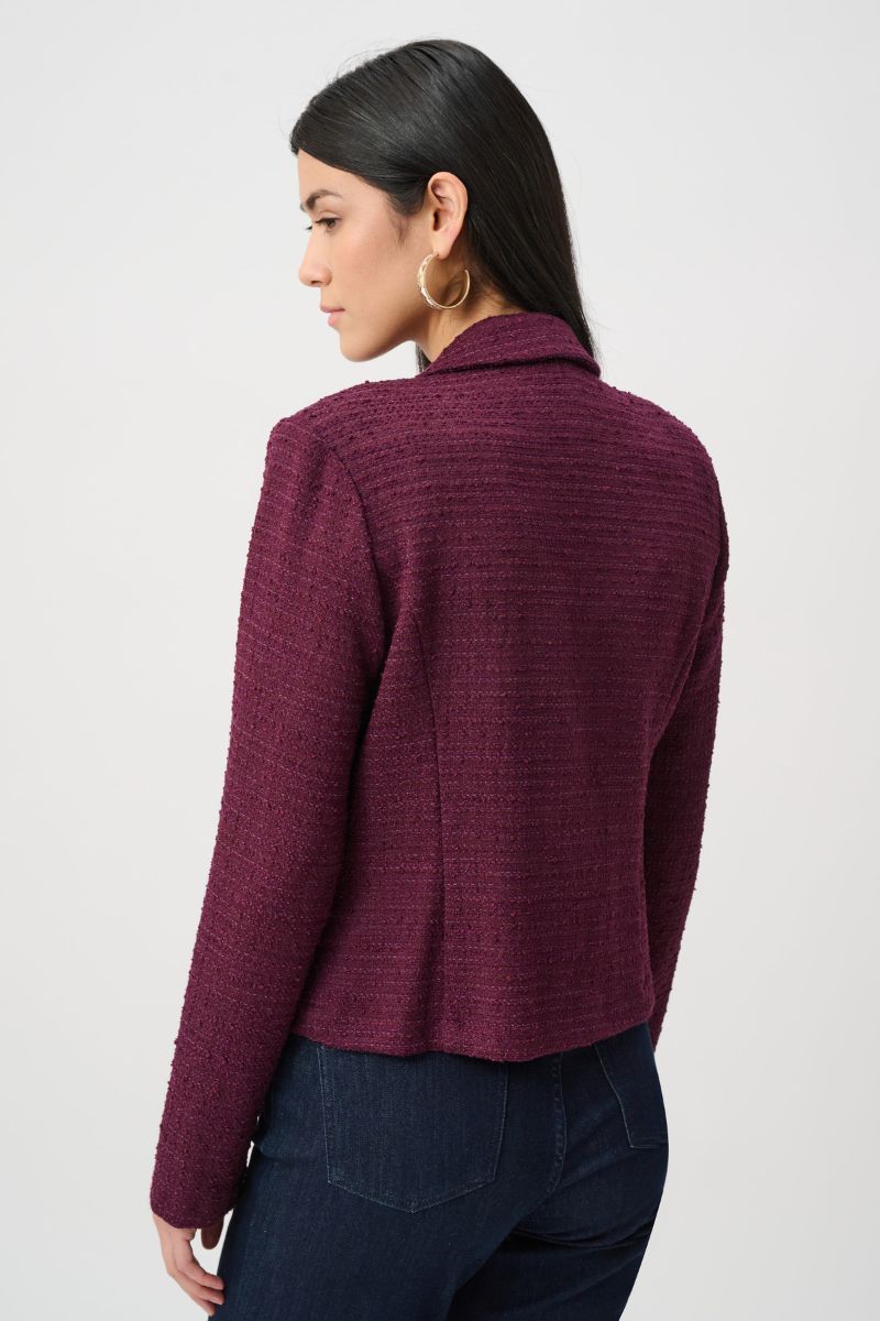 Joseph Ribkoff bouclé blazer in Elderberry 263033 back view showing tailored silhouette