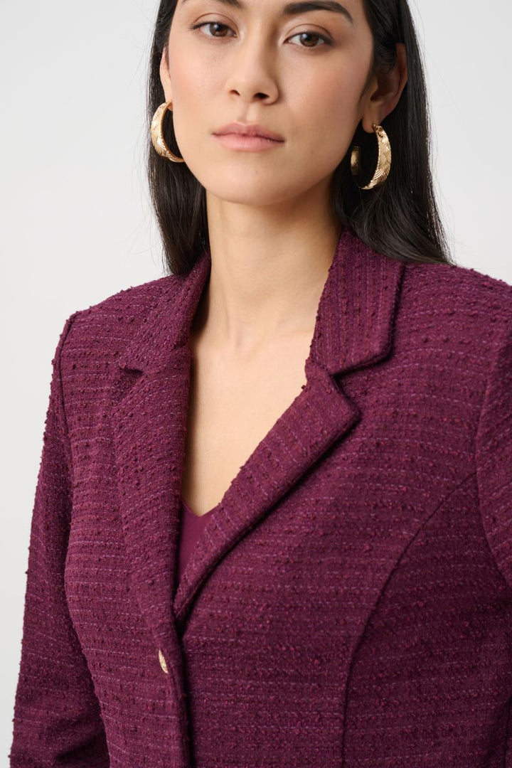 Joseph Ribkoff Elderberry blazer 263033 close-up showing textured bouclé woven fabric