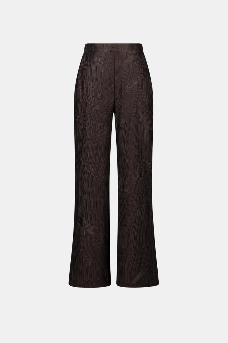 Woman wearing Pleated Satin Pull-On Wide-Leg Pants in Mocha by Joseph Ribkoff product view