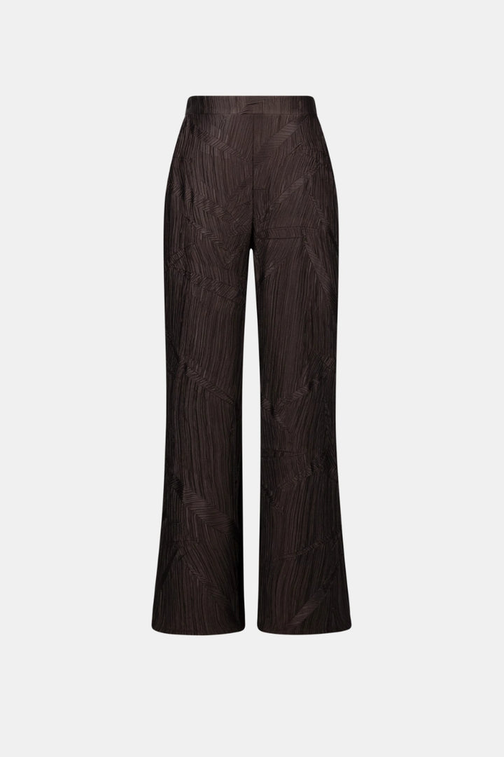 Woman wearing Pleated Satin Pull-On Wide-Leg Pants in Mocha by Joseph Ribkoff product view