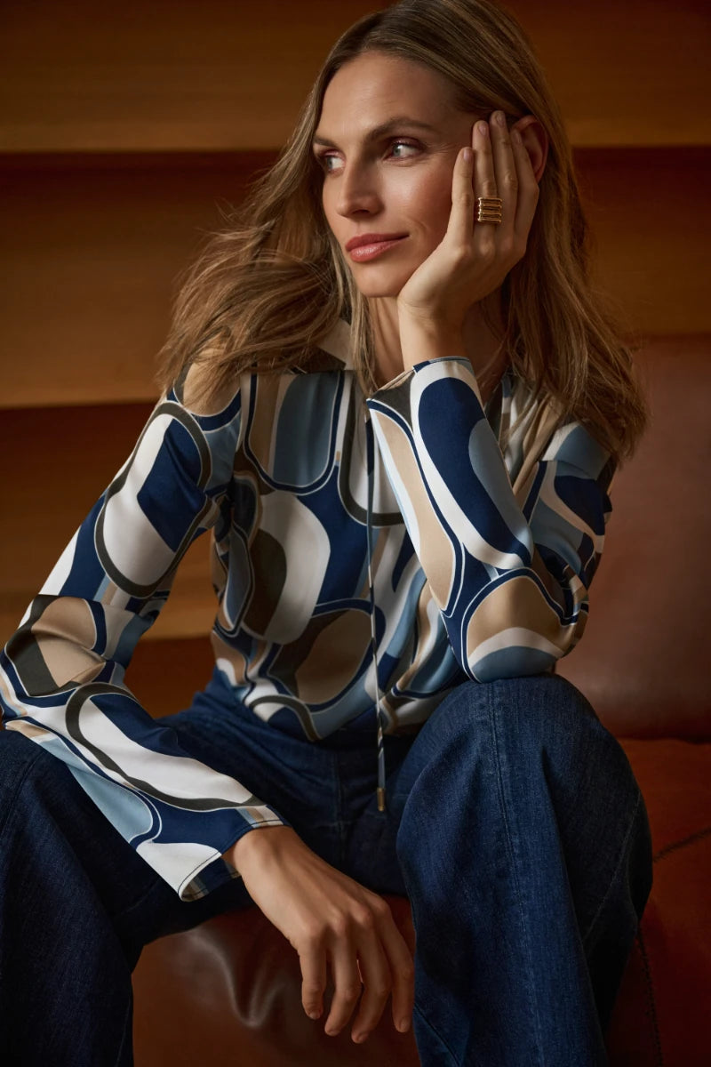 Recycled Satin Geometric Top in Off White/Multi by Joseph Ribkoff
