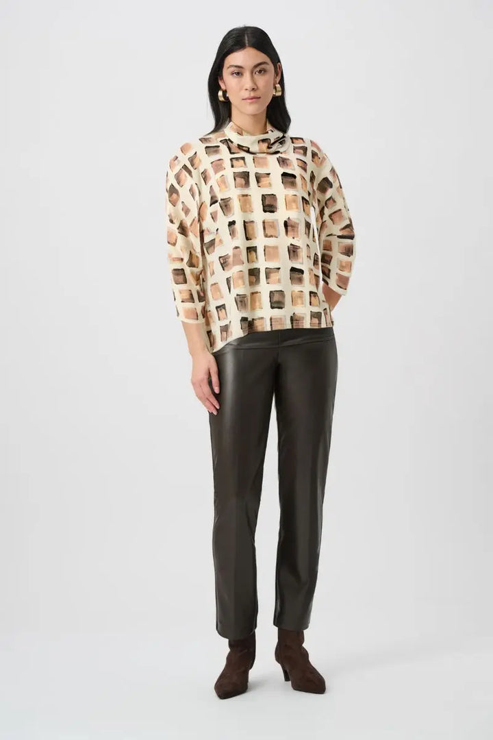 Woman wearing abstract knit tunic by Joseph Ribkoff style 263223 styled