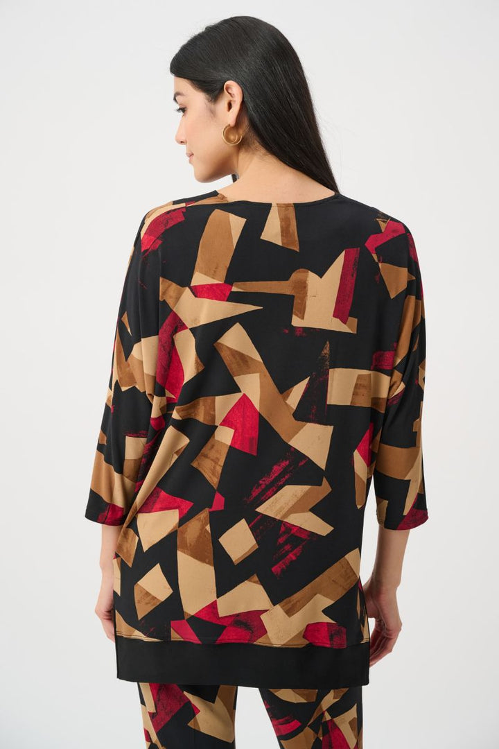 Joseph Ribkoff printed silky knit tunic 263224 back view showing relaxed silhouette and high-low hem