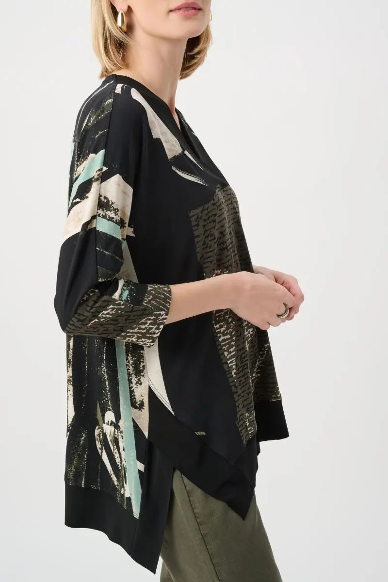 Joseph Ribkoff tunic side view showing high low hem and drape 263224