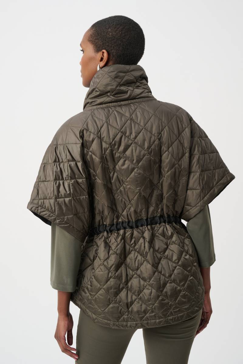 Joseph Ribkoff quilted nylon boxy vest 263643 in avocado colour back view