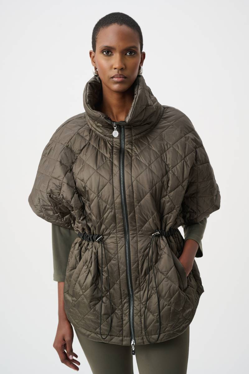 Joseph Ribkoff avocado colour quilted nylon boxy vest 263643 front view