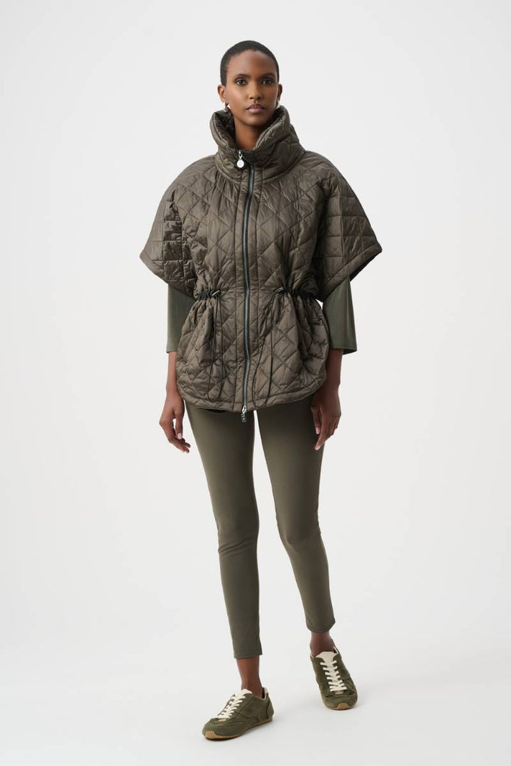 Joseph Ribkoff quilted nylon boxy vest 263643 with avocado colour top, leggings and shoes
