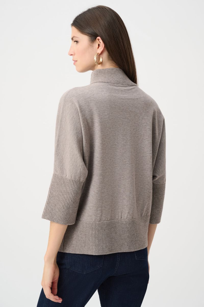 Joseph Ribkoff Funnel Zip Sweater in Taupe Melange back view 263937