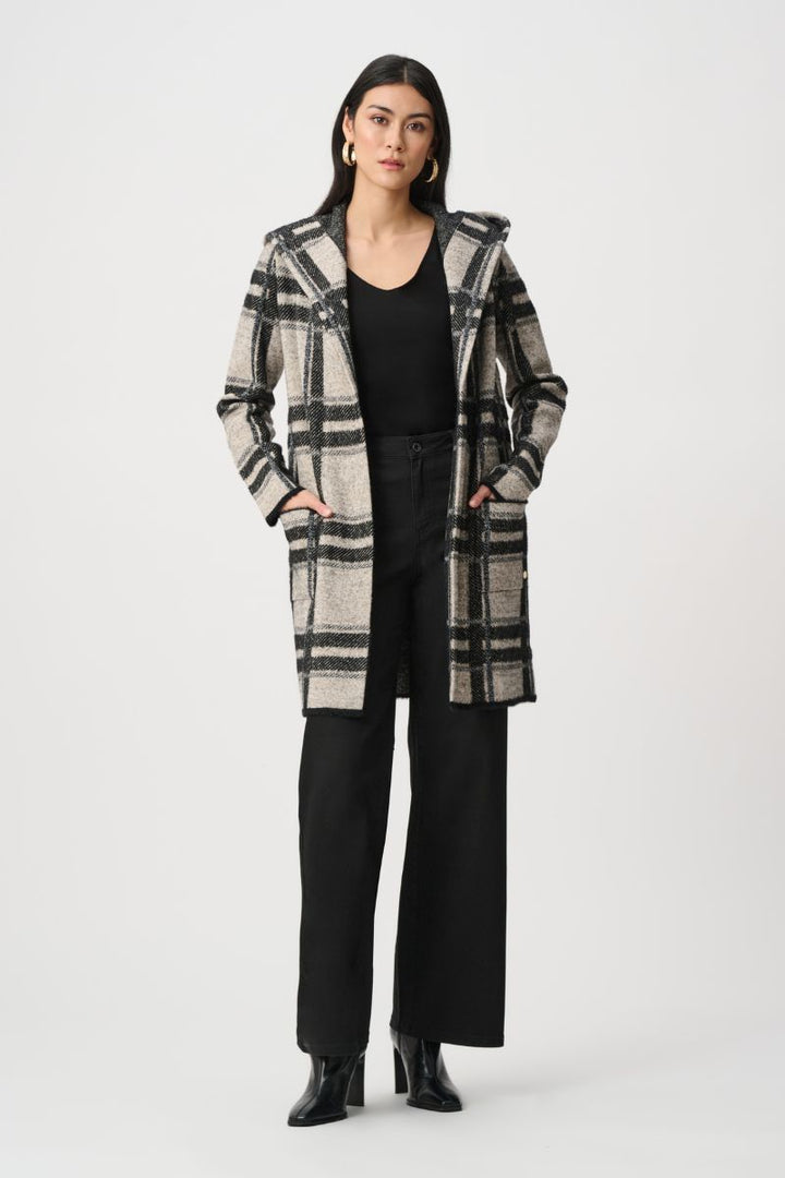 Woman wearing hooded jacket by Joseph Ribkoff style 263953 styled