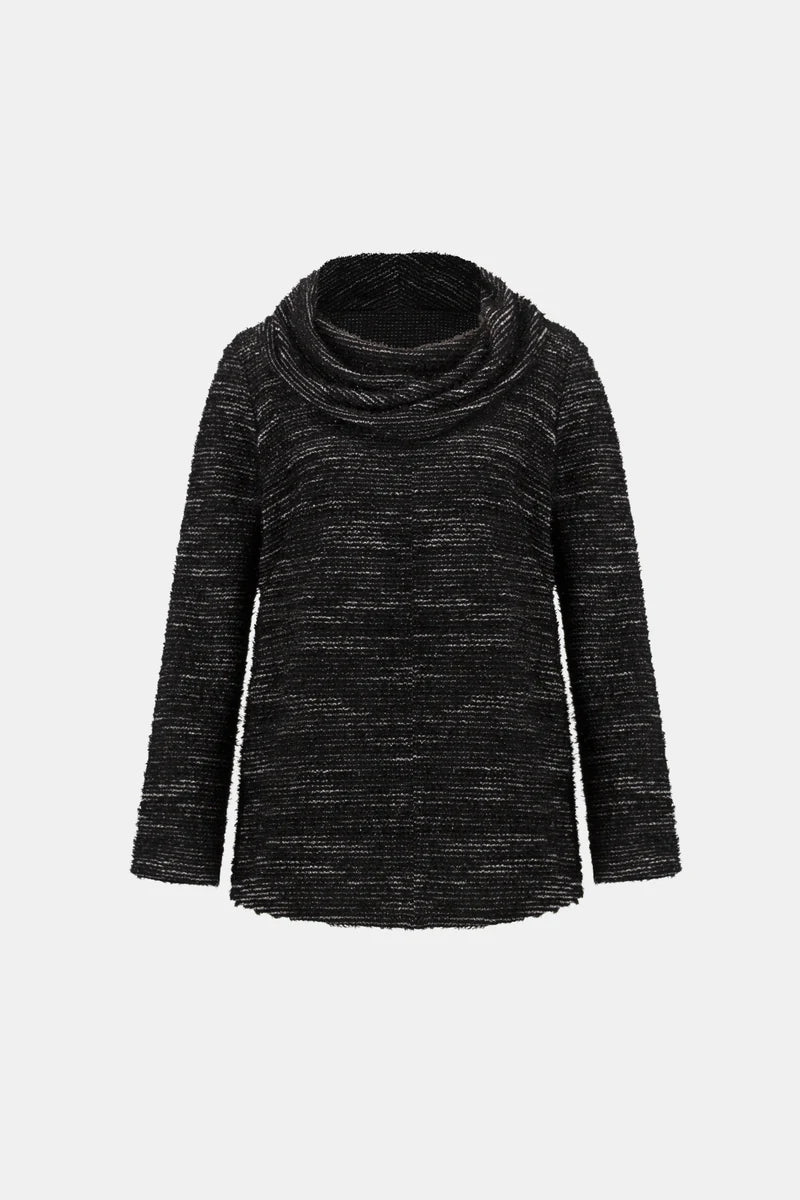 Novelty Knit Cowl Neck Tunic in Black & White by Joseph Ribkoff product view