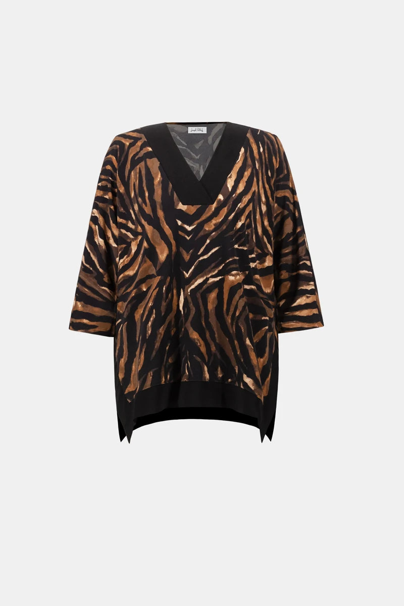 Animal Print V-Neck Tunic in Black/Brown by Joseph Ribkoff product view
