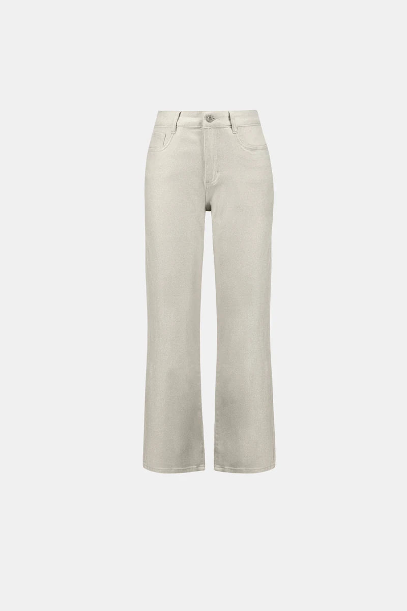 Classic Straight Leg Metallic Jeans in Champagne by Joseph Ribkoff product view