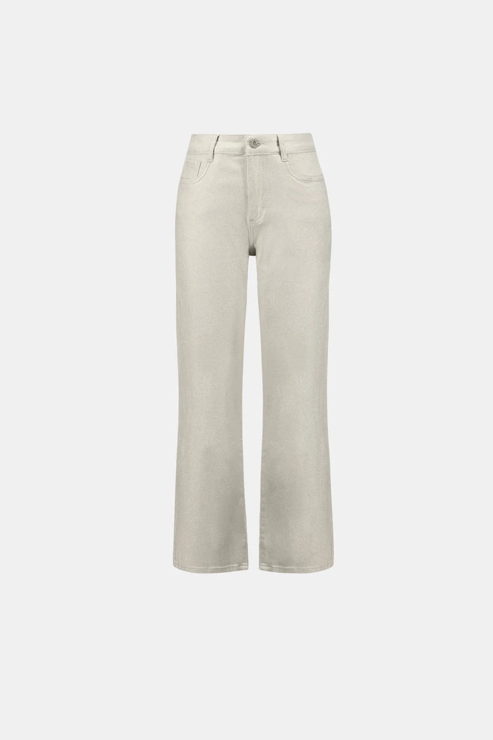 Classic Straight Leg Metallic Jeans in Champagne by Joseph Ribkoff product view